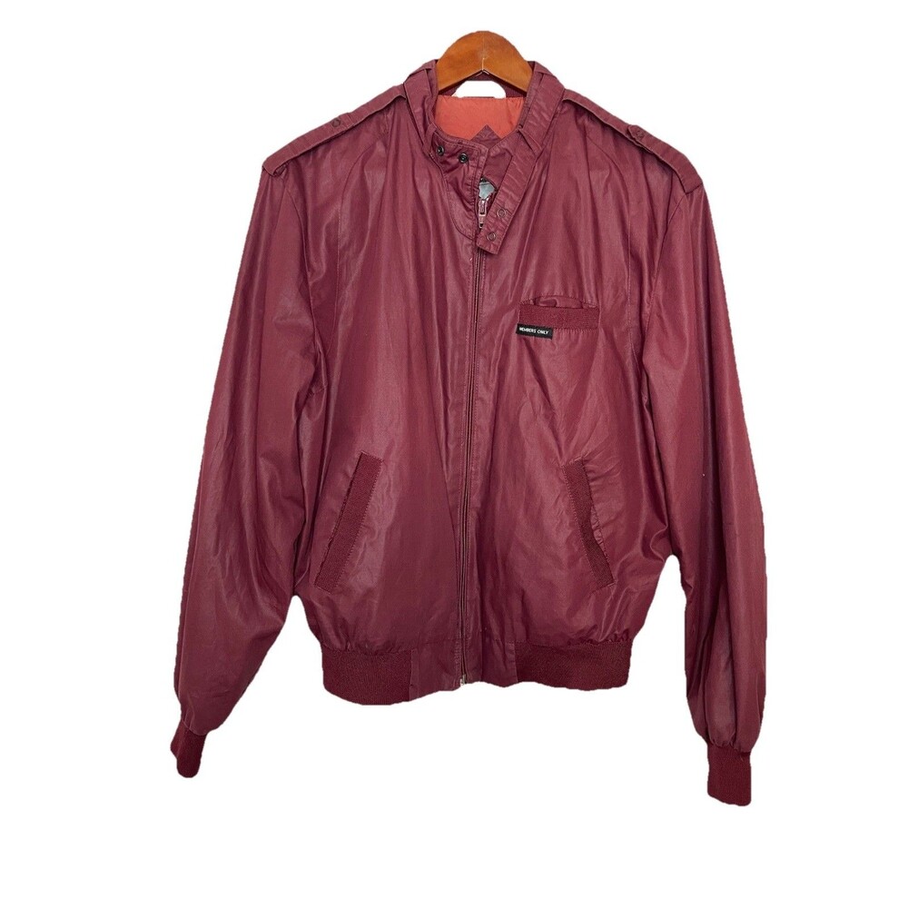 Vintage Members Only Jacket Mens 42 Burgundy Full Zip Bomber Maroone